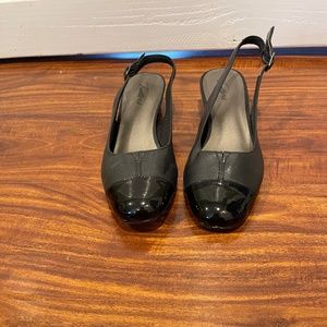 Sling back Low Heel Black Leather